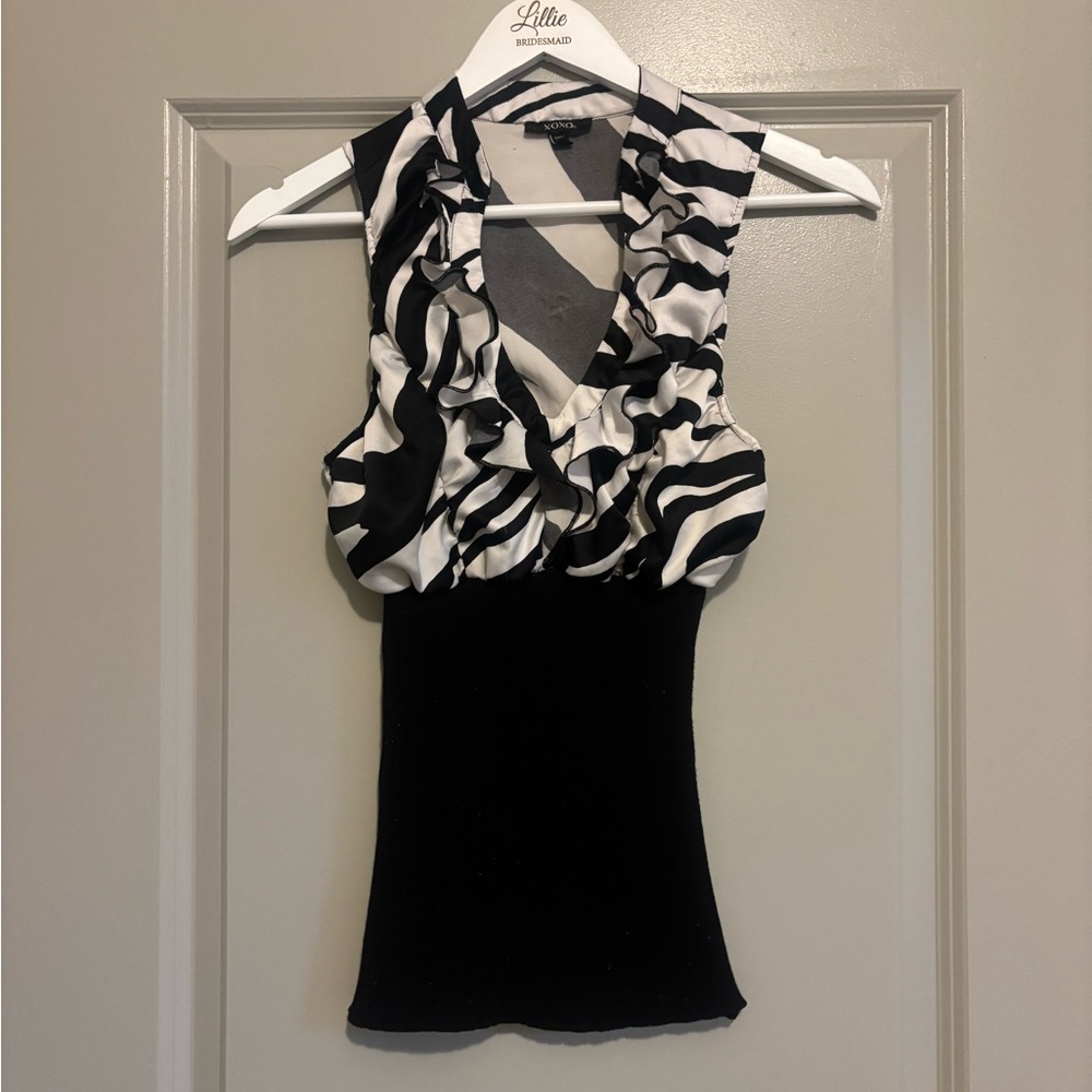 Vintage XOXO Zebra Print Ruffled Blouse